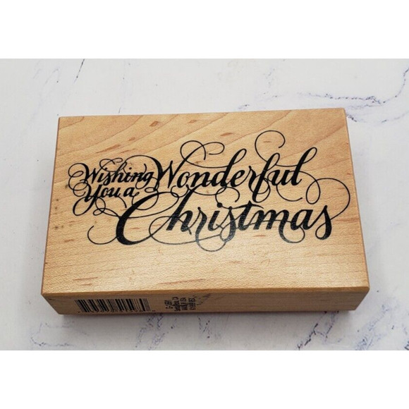PSX Rubber Stamp Wishing You A Wonderful Christmas Phrase Script Flourish - Picture 1 of 7
